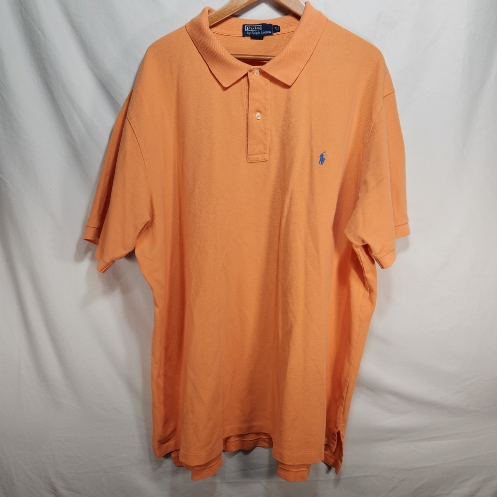 Polo by Ralph Lauren Mens Short Sleeve Polo Shirt Size 4XL Orange Blue Pony